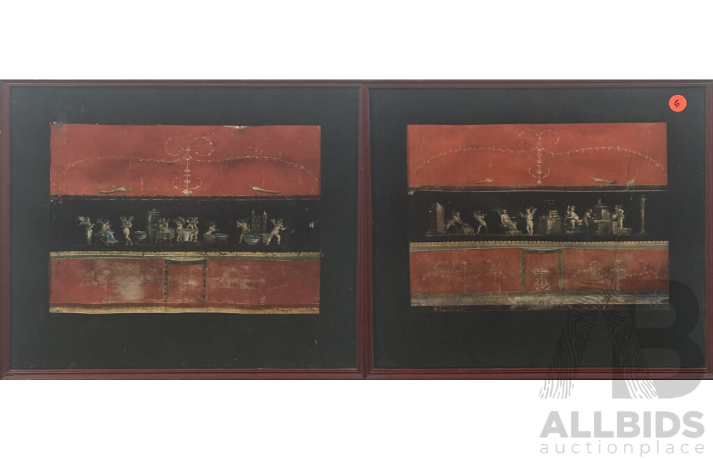 First Century CE Putti (Cupids) Frieze, Two Separate Sections Depicting Putti, Found in House of Vetti, Pompeii, Italy, 44 x 50 cm (frame) (2)