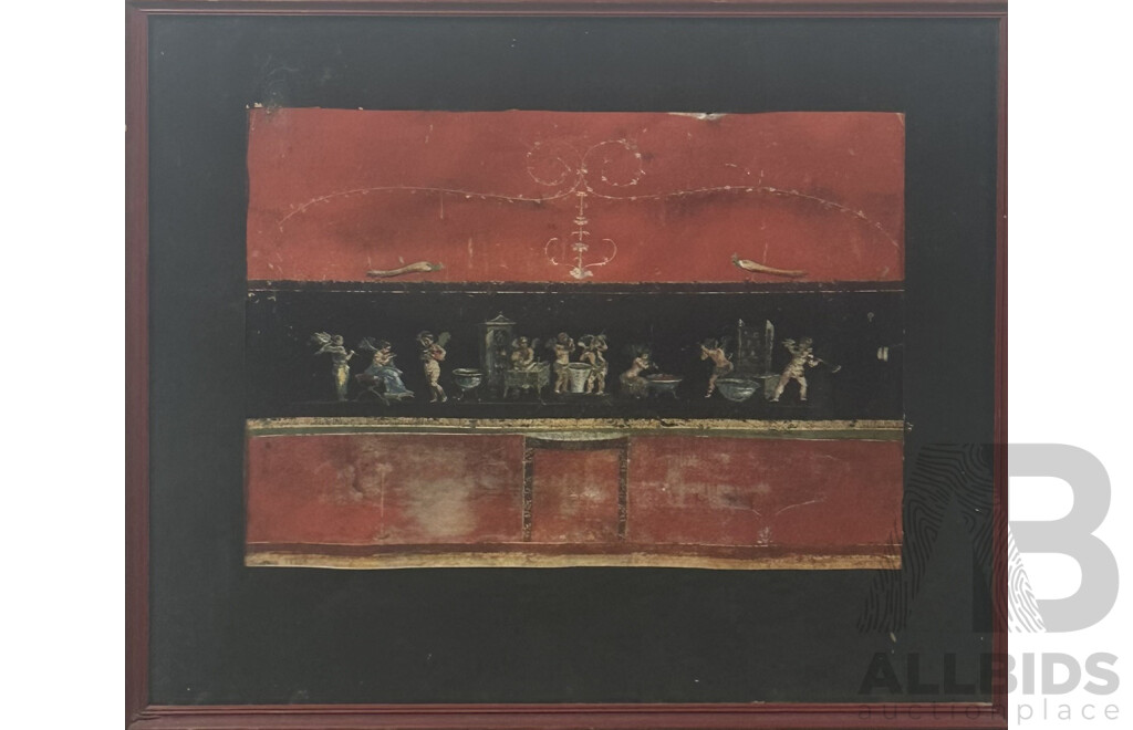 First Century CE Putti (Cupids) Frieze, Two Separate Sections Depicting Putti, Found in House of Vetti, Pompeii, Italy, 44 x 50 cm (frame) (2)