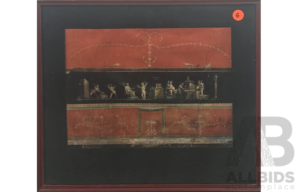 First Century CE Putti (Cupids) Frieze, Two Separate Sections Depicting Putti, Found in House of Vetti, Pompeii, Italy, 44 x 50 cm (frame) (2)