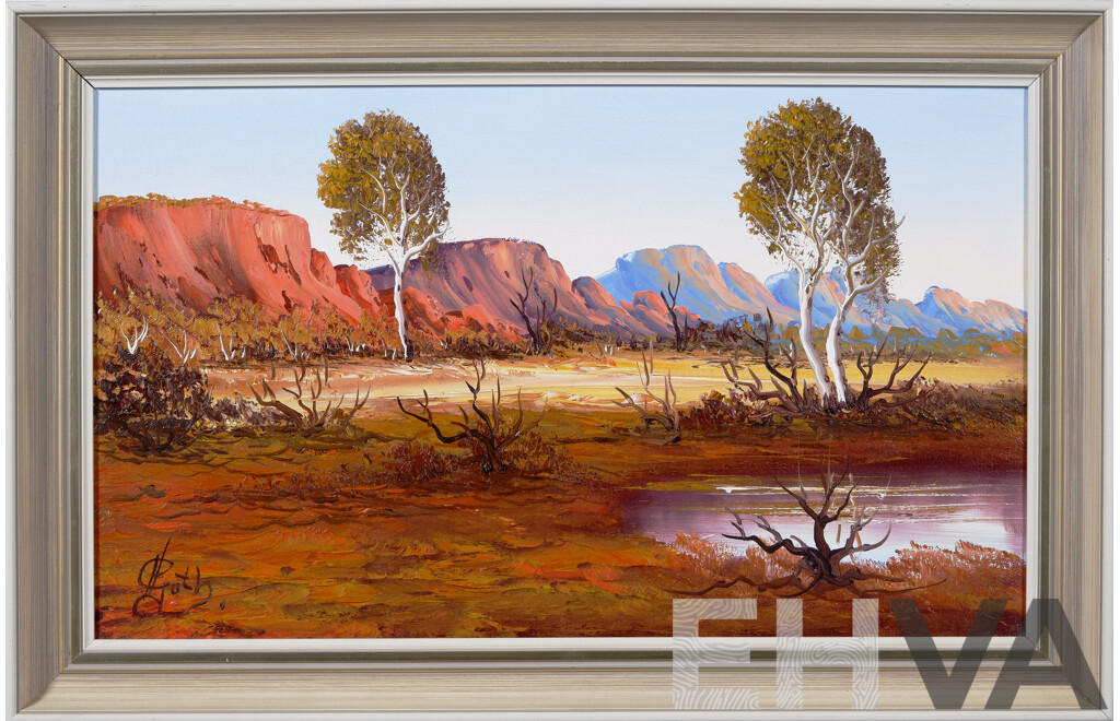 Henk Guth, (20th Century, Dutch-Australian,1921-2003), The Macdonnell Ranges, Oil on Canvas, 38 x 58.5 cm (frame)