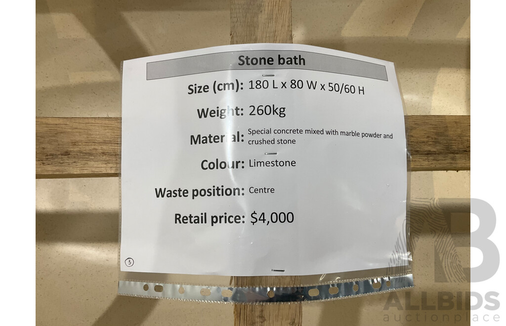 Limestone Stone Bath (1800Lx800Wx500/600H) - ORP $4,000.00