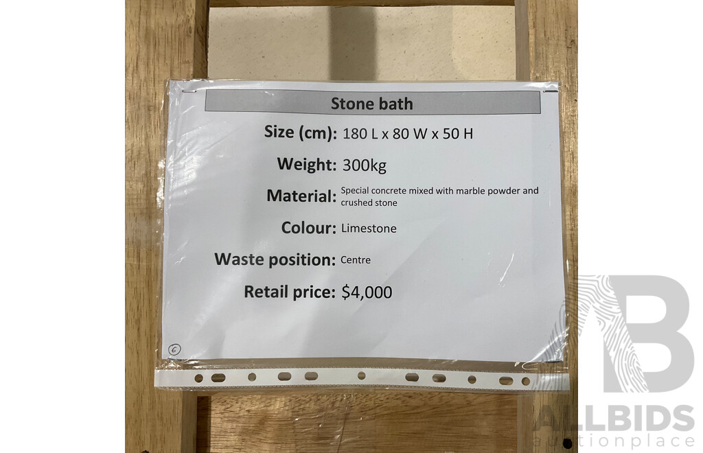 Limestone Stone Bath (1800Lx800Wx500H) - ORP $4,000.00