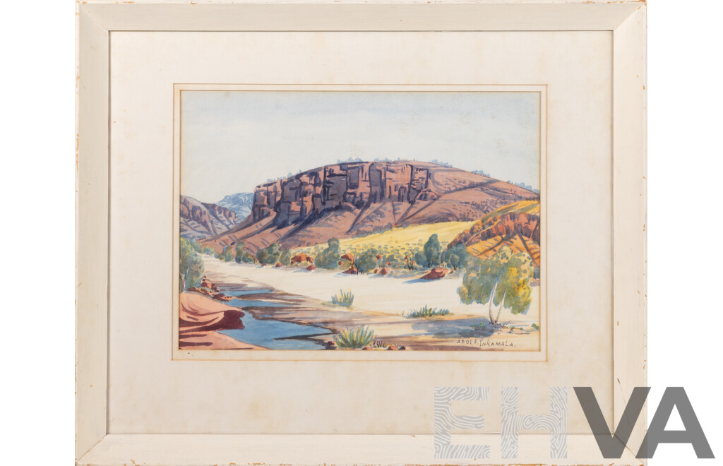 Adolf Inkamala (20th Century, Australian, 1914-1960), The Amphitheatre, Central Australia, (1959), Watercolour, 45 x 55 cm (frame)