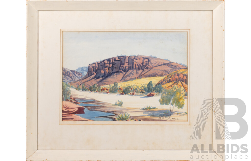 Adolf Inkamala (20th Century, Australian, 1914-1960), The Amphitheatre, Central Australia, (1959), Watercolour, 45 x 55 cm (frame)