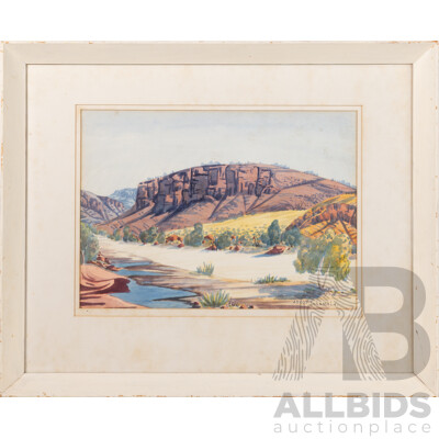Adolf Inkamala (20th Century, Australian, 1914-1960), The Amphitheatre, Central Australia, (1959), Watercolour, 45 x 55 cm (frame)