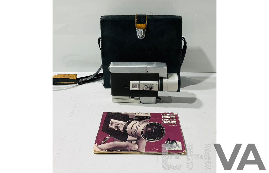 Vintage Canon Super 8 Zoom 318 in Faux Leather Case with Instructions