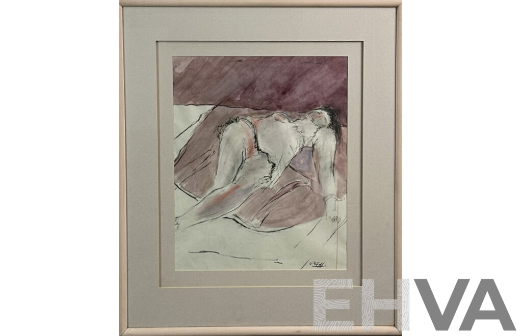 Patricia Goff, (20th Century, British-Australian, 1931-), Ink & Charcoal on Acid Free Paper, 86.5 x 74.5 cm (frame)