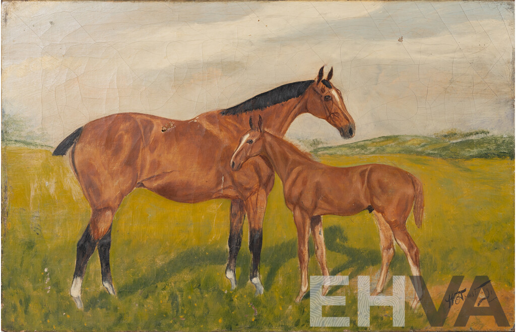 (Possibly) Harry Armstrong, (19th/20th Centuries), Horses - Mare with Foal, Antique Oil on Canvas, 33 x 51 cm
