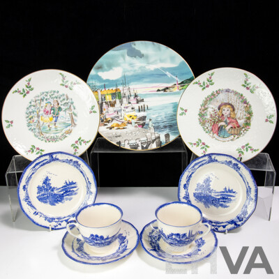Collection Royal Doulton Porcelain Limited Edition Display Plates Comprising Dong Kingman, 1977 & 1978 Christmas Example All in Original Boxes Along with Two Norfolk Trios