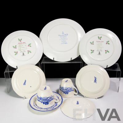 Collection Royal Doulton Porcelain Limited Edition Display Plates Comprising Dong Kingman, 1977 & 1978 Christmas Example All in Original Boxes Along with Two Norfolk Trios