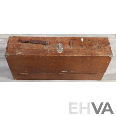 Vintage Wooden Tool Trunk with Selection Tools Including Swedish Chisels, Stanley Planes Including Number 7 and More