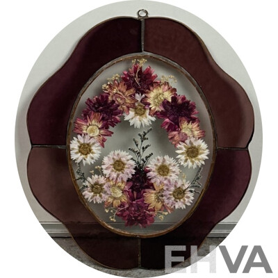 Vintage Dried Flowers in Leadlight Glass Frame, 33 x 28 cm