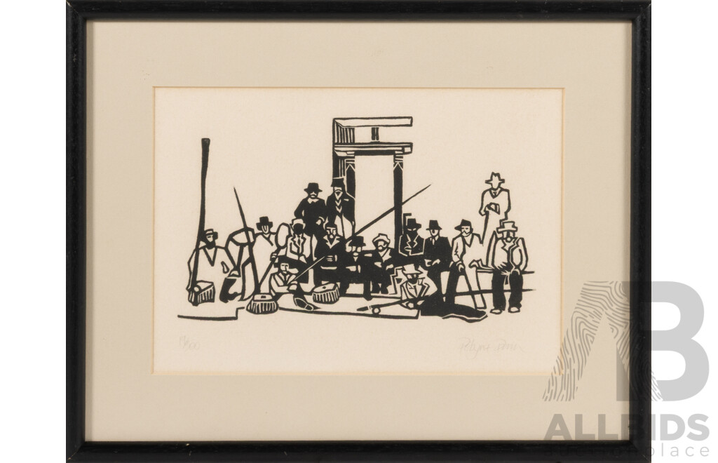 Robert Joseph (Junior) Dunn) [Bob Dunn] (20th Century, Australian, 1936-), Angling in Australia, Original Limited Edition Linocut, 25 x 31 cm (frame)