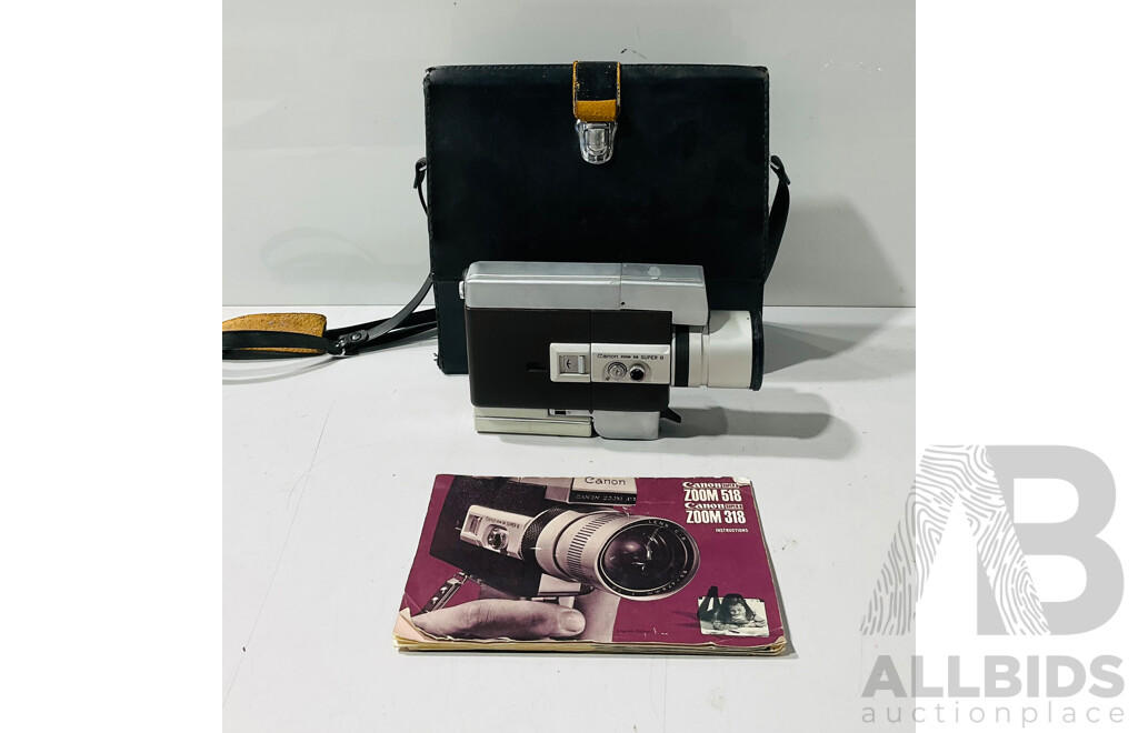 Vintage Canon Super 8 Zoom 318 in Faux Leather Case with Instructions