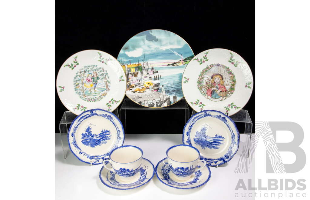 Collection Royal Doulton Porcelain Limited Edition Display Plates Comprising Dong Kingman, 1977 & 1978 Christmas Example All in Original Boxes Along with Two Norfolk Trios