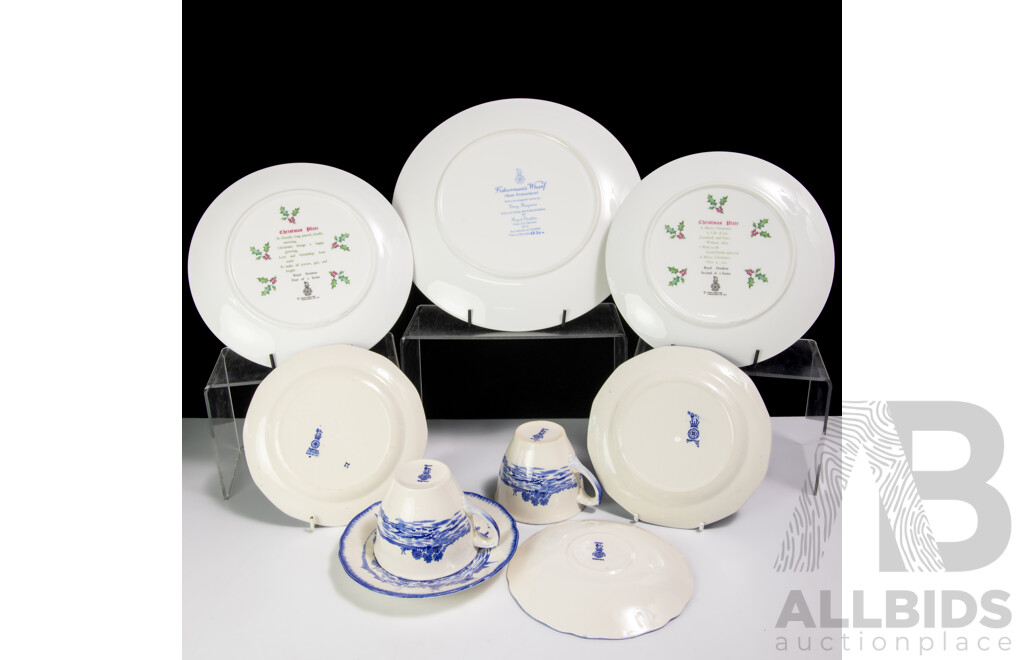 Collection Royal Doulton Porcelain Limited Edition Display Plates Comprising Dong Kingman, 1977 & 1978 Christmas Example All in Original Boxes Along with Two Norfolk Trios