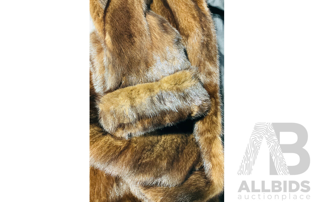 Vintage David Jones Crown Furs Fully Lined Chocolate Brown Mink Fur Coat with Pockets, Collar and Cuffed Sleeves Alongside Leather Belt