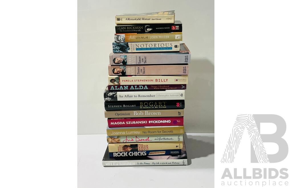 Collection of Soft and Hardcover Books Consisting of Primarily Biographies Including a Remarkable Woman by Anne Edwards, Alan Rickman by Maureen Paton and Many Others