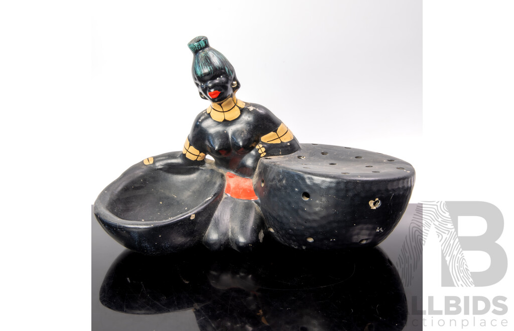 Retro Barsony Style Black Lady Figure with Side Basket