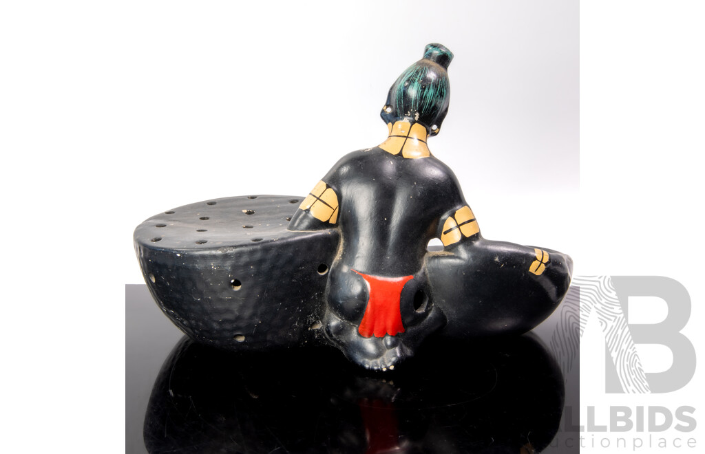 Retro Barsony Style Black Lady Figure with Side Basket