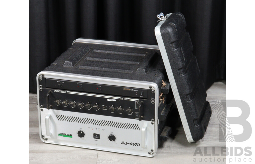 Digitech Audio AA0478 Power Amplifier, Audio Telex SA120 Six Chanel Mixer Amplifier & Redback A2060 Stereo Compander, All Rack Mounted in Hard Road Case