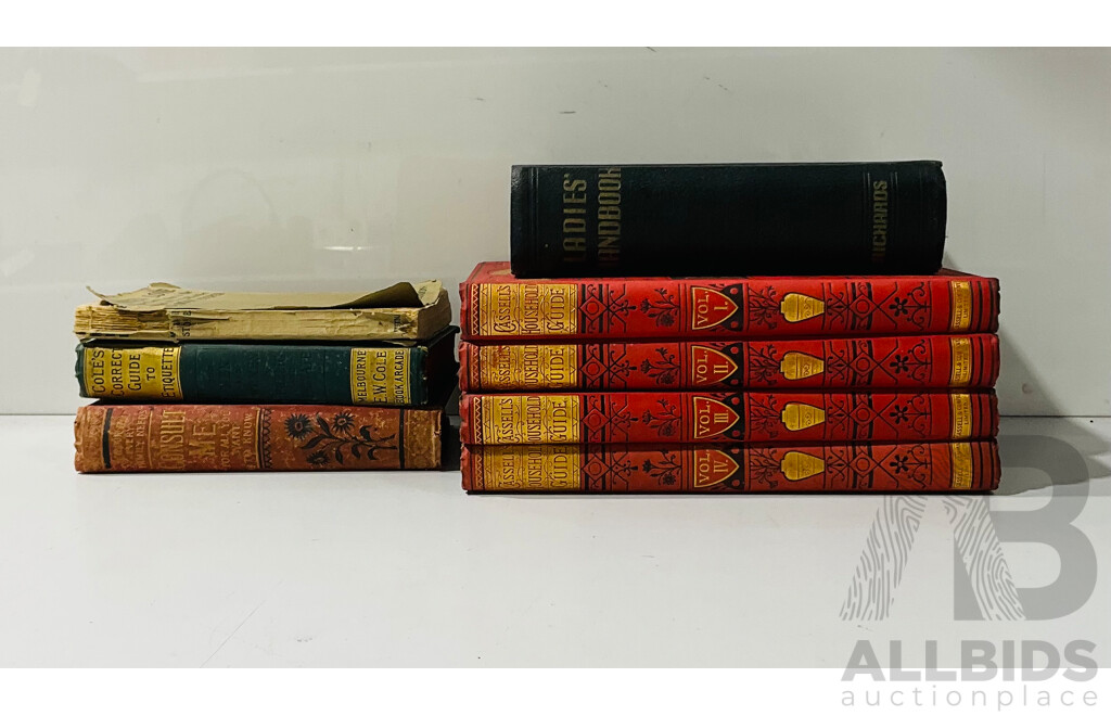 Collection Antique & Vintage Etiquette Books Including Cassell's Household Guide Vols. I - IV, Married Love Together with Ladies' Handbook of Home Treatment and More