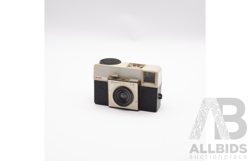 Vintage Kodak Instamatic 25 Camera, Brownie Camera, Two Slide Viewers, Leather Camera Case, Sports Binoculars, and a Flash Unit