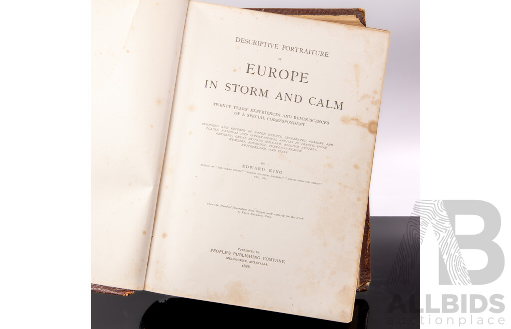 Descriptive Portraiture of Europe in Storm & Calm, Edward King, Peoples Publishing Co, 1886, Hardcover
