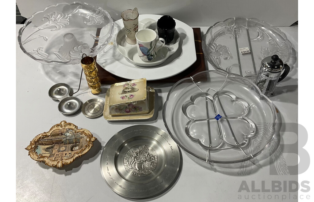 Collection Crystal, Glass, Porcelain Including  Vases, Large Cake Stand, Platters and More