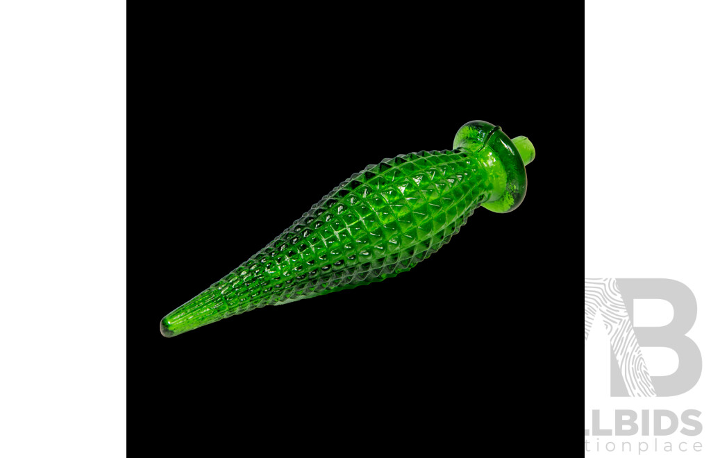 Mid Century Green Hob Glass Italian Genie Bottle and Stopper
