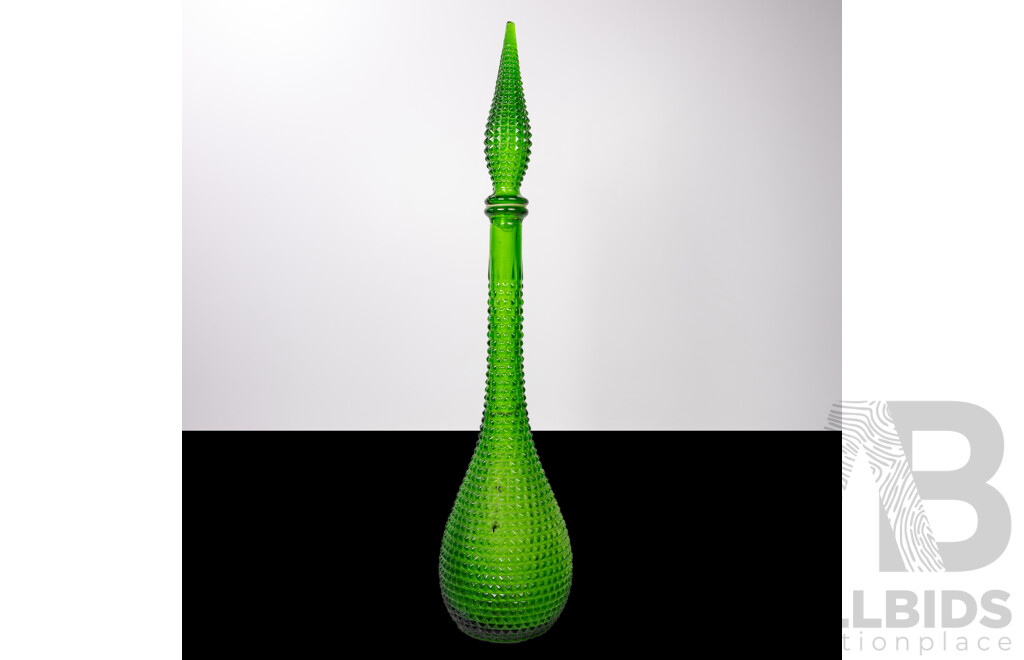 Mid Century Green Hob Glass Italian Genie Bottle and Stopper