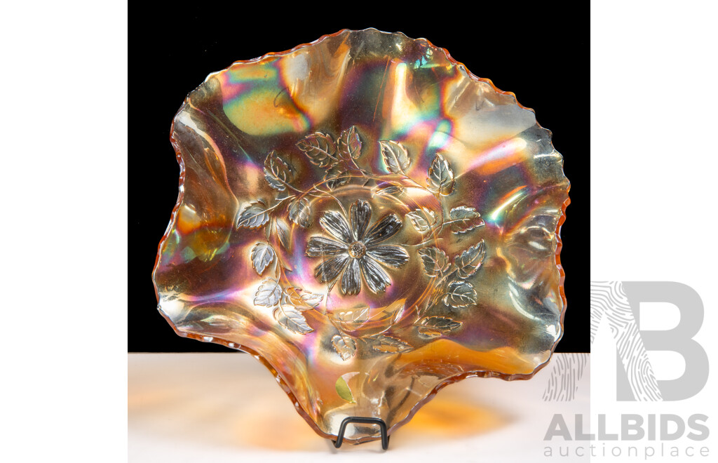 Vintage Crown Crystal Carnival Glass Dish with Fluted Rim