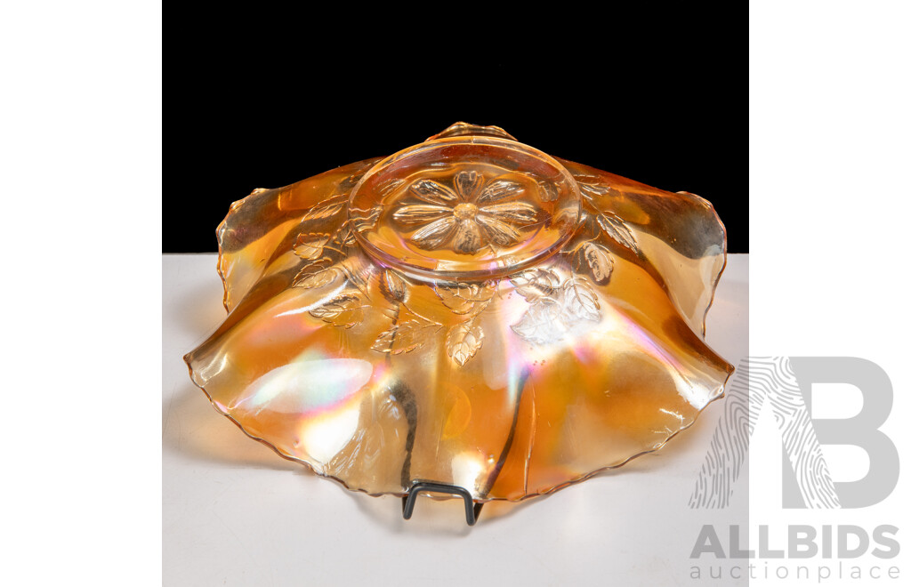 Vintage Crown Crystal Carnival Glass Dish with Fluted Rim