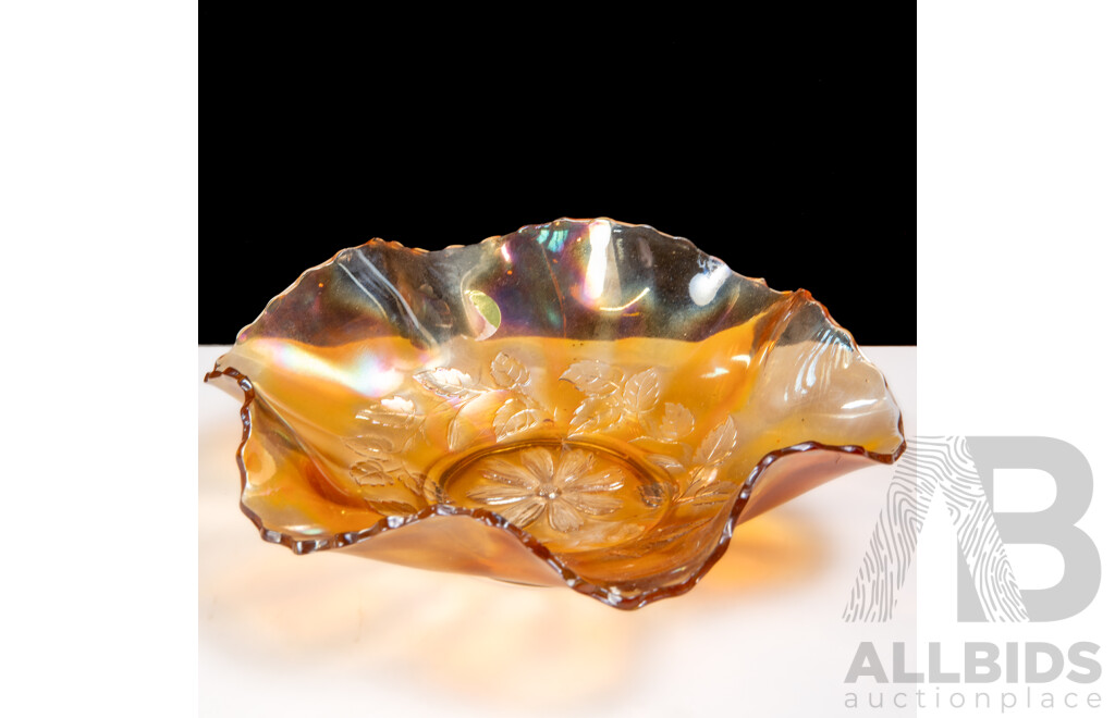 Vintage Crown Crystal Carnival Glass Dish with Fluted Rim