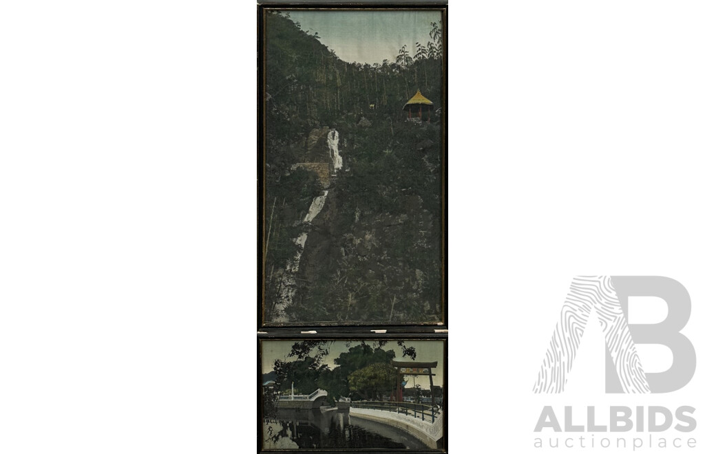 Artist Unknown, Pair of Vintage Handwoven Chinese Silk Landscapes, 48 x 27 cm (largest frame) (2)