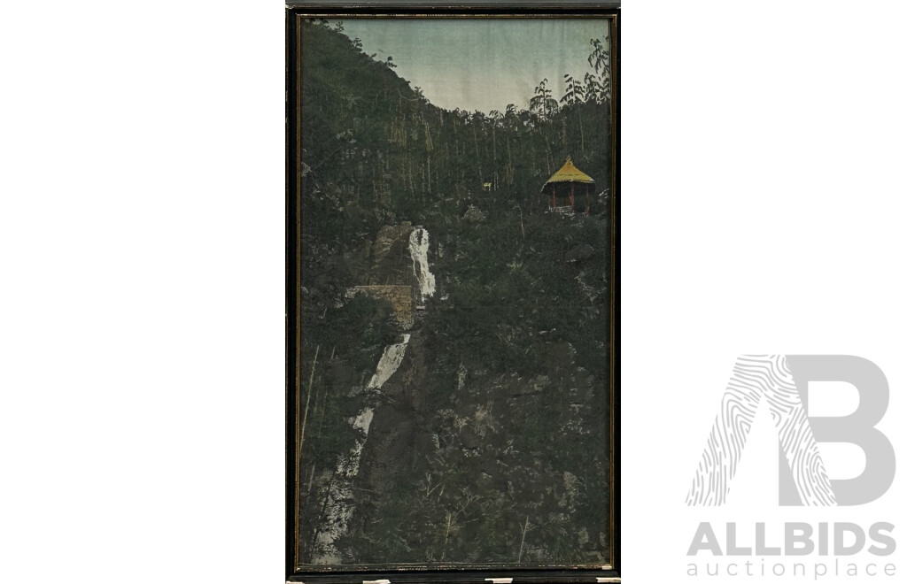 Artist Unknown, Pair of Vintage Handwoven Chinese Silk Landscapes, 48 x 27 cm (largest frame) (2)