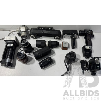 Collection Vintage Photography Lenses, Camera Parts, Asahi Spotmeter and More