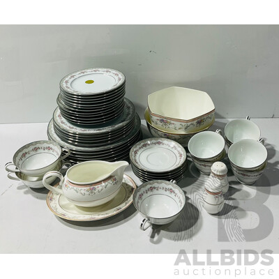 Retro Noritake Porcelain Dinner Service in Glenwood Pattern