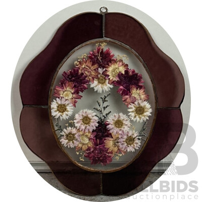Vintage Dried Flowers in Leadlight Glass Frame, 33 x 28 cm