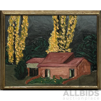 Artist Unknown, (20th Century), House by Trees, Vintage Acrylic on Canvas, 46 x 56 cm (frame)