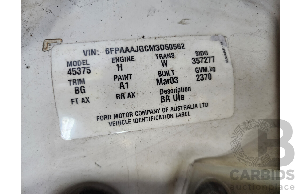 3/2003 Ford Falcon XR6 BA Utility White 4.0L