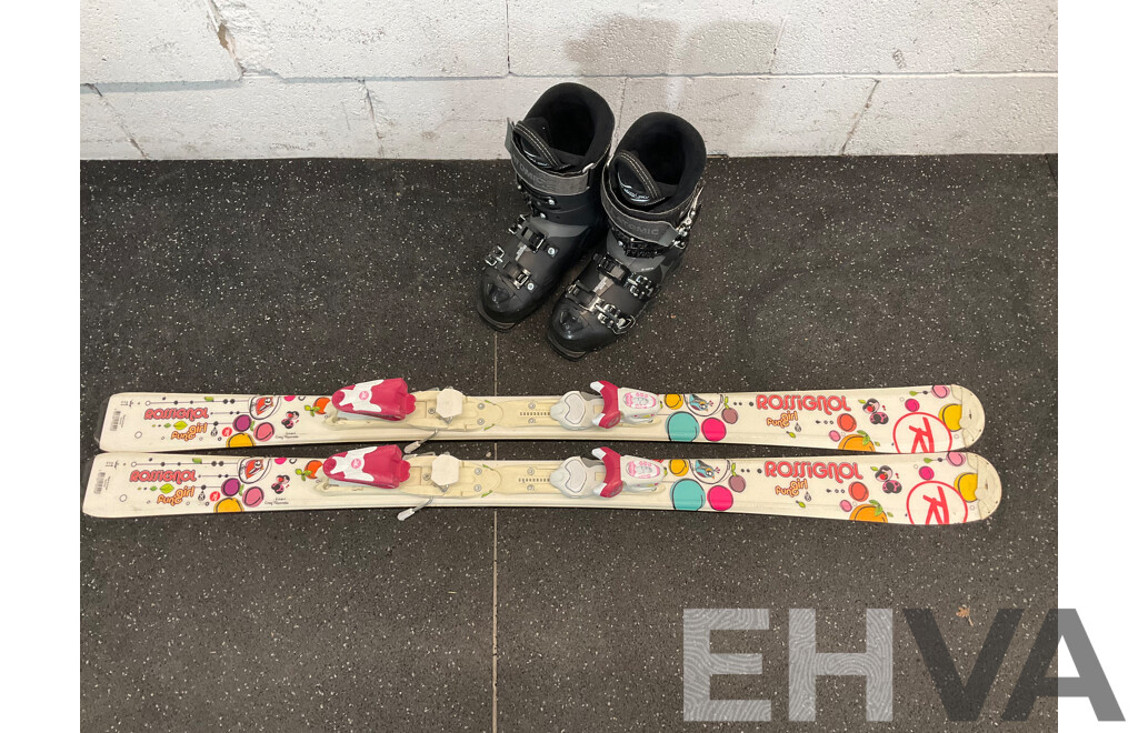 ATOMIC Ski Boots and Rossignol Girls Skis - Lot of 2