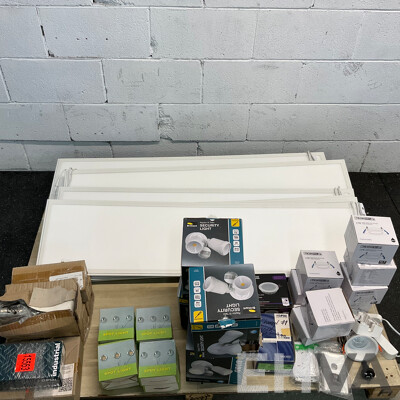 Assorted Light Fittings Includes LED Panels, Spot Lights, and Security Lights & More