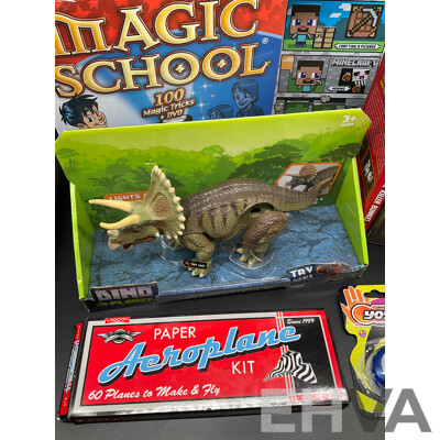 Assorted Kids Books and Toys Including MINECRAFT, MAGNEXT, Dino Planet and More - Lot of 8