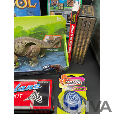 Assorted Kids Books and Toys Including MINECRAFT, MAGNEXT, Dino Planet and More - Lot of 8