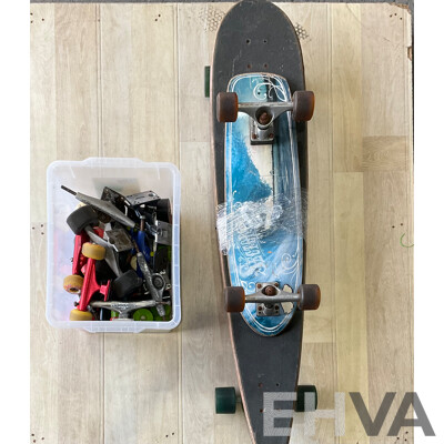 1x Longboard & 1x Shortboard with Box of Skate Gear
