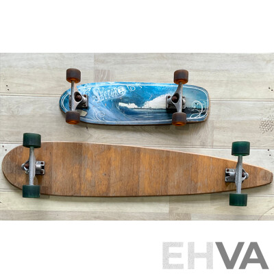 1x Longboard & 1x Shortboard with Box of Skate Gear