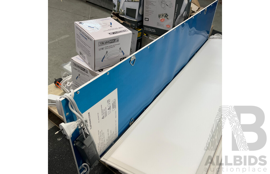 Assorted Light Fittings Includes LED Panels, Spot Lights, and Security Lights & More