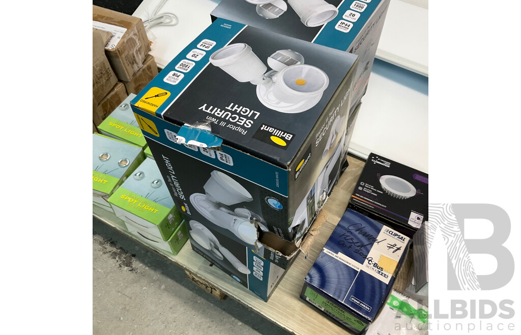 Assorted Light Fittings Includes LED Panels, Spot Lights, and Security Lights & More