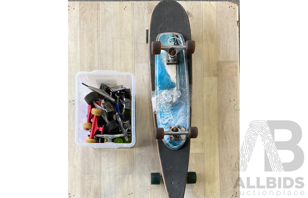 1x Longboard & 1x Shortboard with Box of Skate Gear